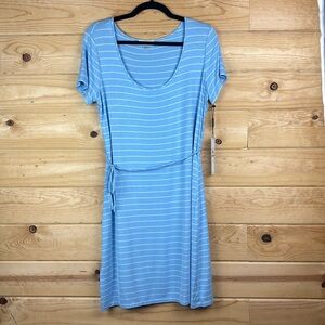 Calvin Klein Blue Green Striped Belted Jersey Dress Size 12 NWT